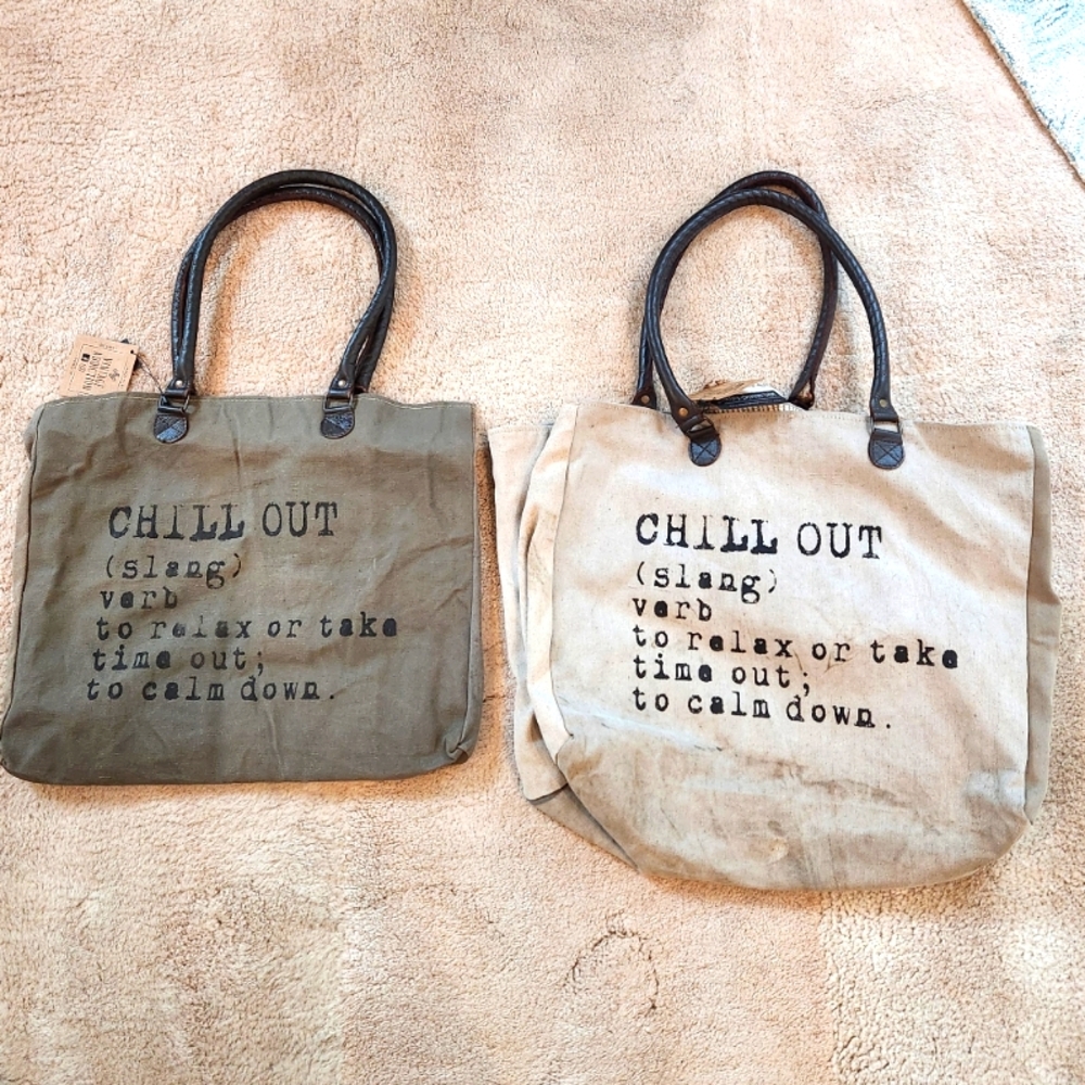 "Chill Out" Definition Totebag W/Interior Pocket - OOAK (Tan)